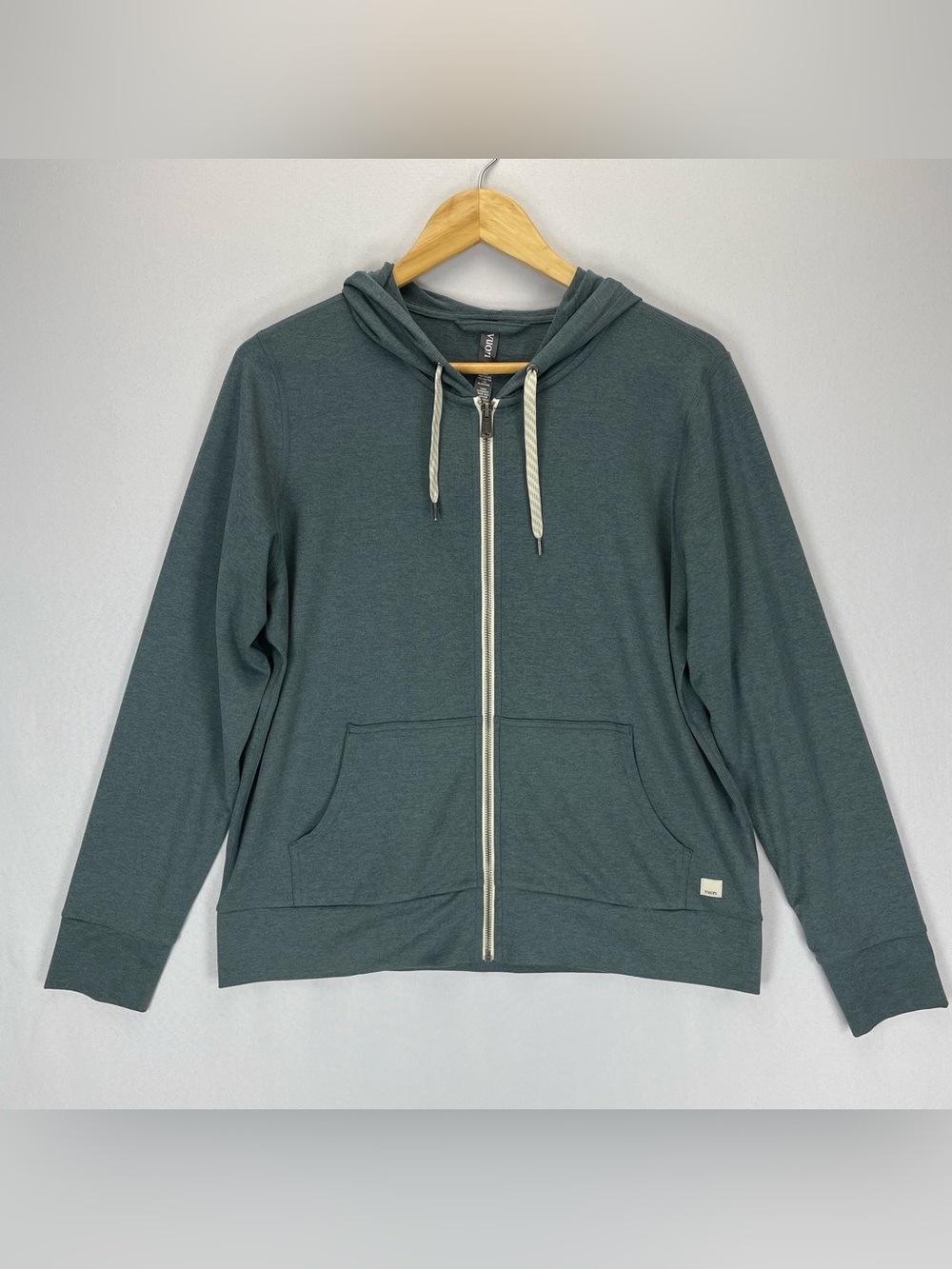 Vuori Women's Halo Performance Hoodie 2.0 Green Teal Heather Zip Jacket Size L